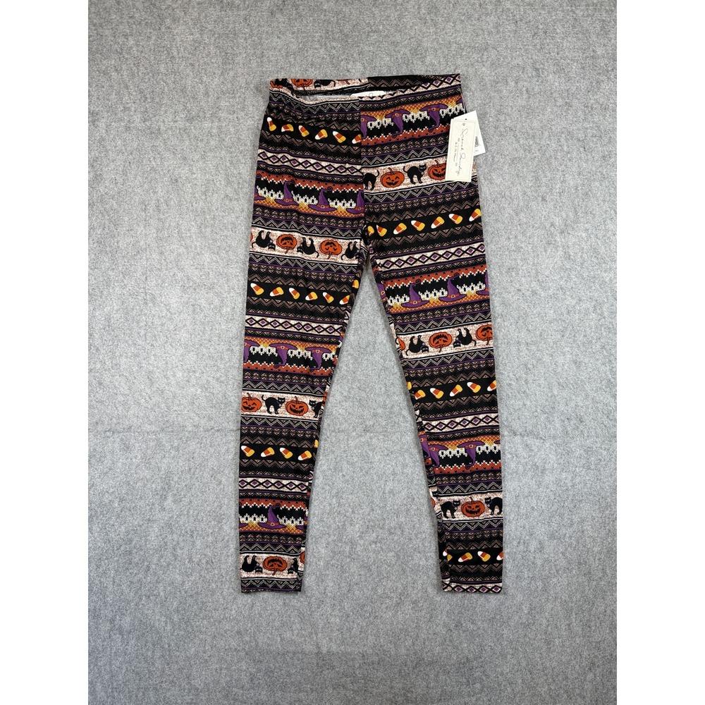 French Laundry Womens Halloween Fair Isle Leggings Size M Black Pumpkin Cat Pant